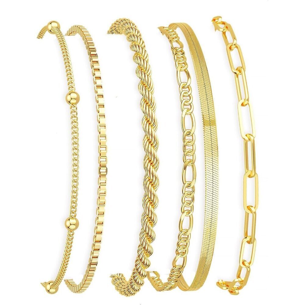 Gold Bracelets for Women - 14K Gold Plated Stackable Cuban Link Chain Set